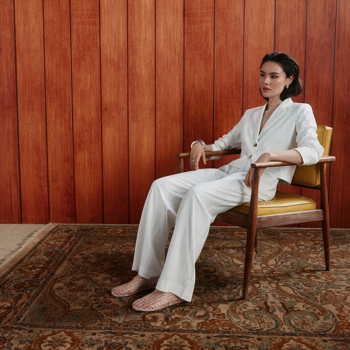 Linen Blend Pleated Trouser - Bright White
