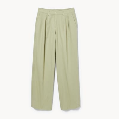 Linen Blend Pleated Trouser - Khaki Green