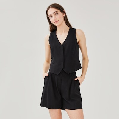 Short pantalon pliss en lin mlang - Noir Jf