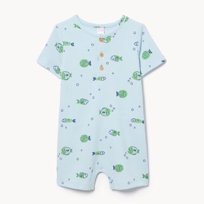 Baby Boys' Waffle Knit Printed Romper - Light Blue