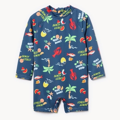 Baby Boys' Printed Rash Guard Swimsuit - Light Navy