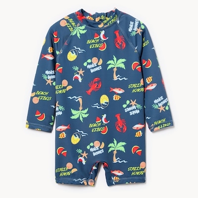 Baby Boys' Printed Rash Guard Swimsuit - Light Navy