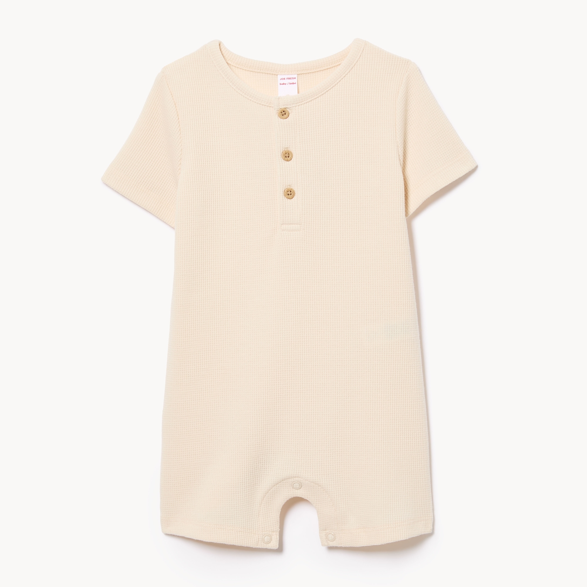 Baby Boys' Waffle Knit Henley Romper in Ivory from Joe Fresh