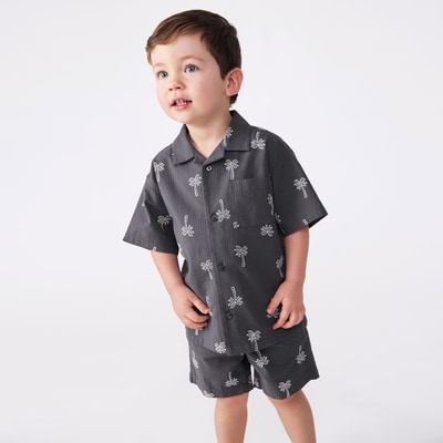 Toddler Boys' Printed Seersucker 2-Piece Set - Charcoal