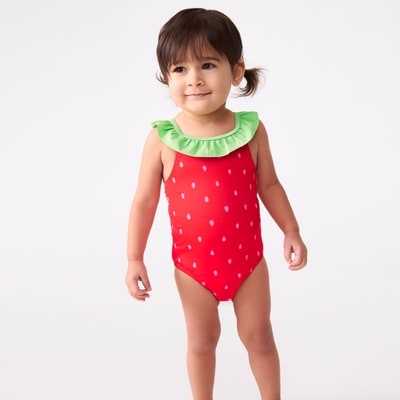 Maillot de bain à imprimé de fraise, bébés filles - Rouge