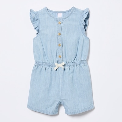 Barboteuse en chambray pour bébés filles - POUDRE BLEU