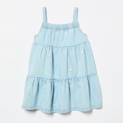 Baby Girls' Denim Floral Dress - Powder Blue