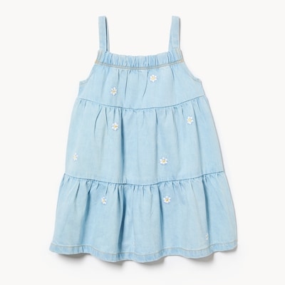 Baby Girls' Denim Floral Dress - Powder Blue