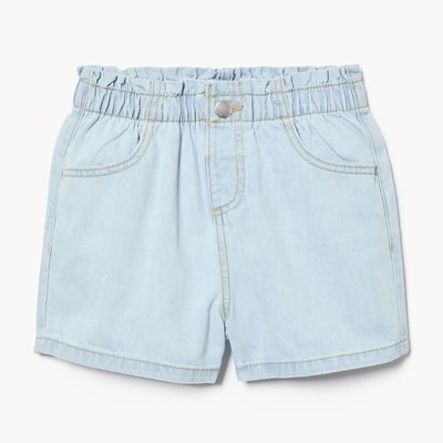 Short à taille froncée en denim pour filles - POUDRE BLEU