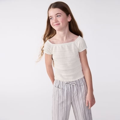 Tween Girls' Knit Smocked T-Shirt - Off White