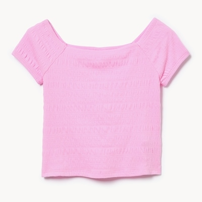Tween Girls' Knit Smocked T-Shirt - Pale Pink