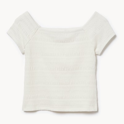 Tween Girls' Knit Smocked T-Shirt - Off White