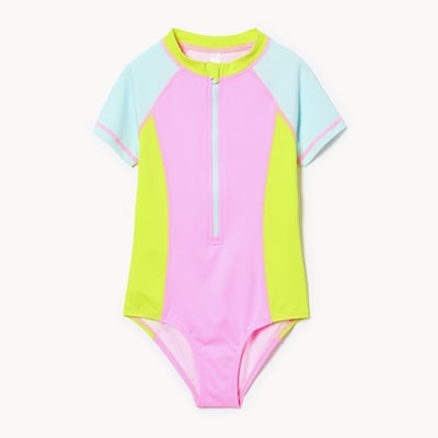 Kid Girls' Rash Guard Swimsuit - Light Neon Pink
