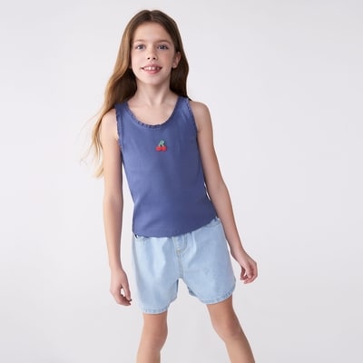 Kid Girls' Graphic Knit Tank - Light Navy