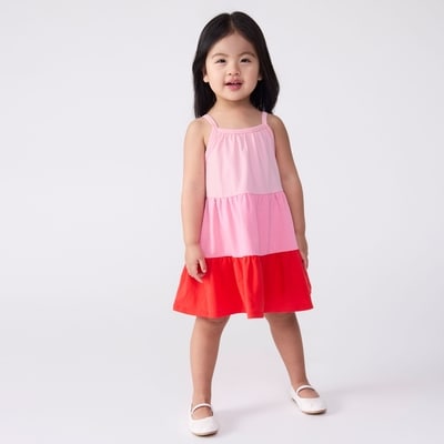 Toddler Girls' Colourblocked Tiered Dress - Pink
