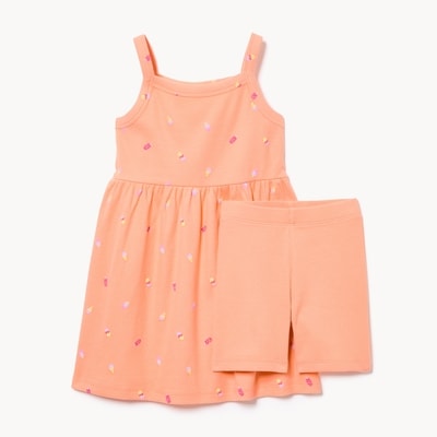 Ensemble avec robe imprimée pour petites filles - Pêche
