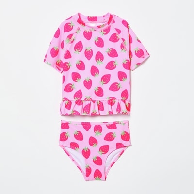 Ensemble avec maillot solaire pour petites filles - Néon rose lumière