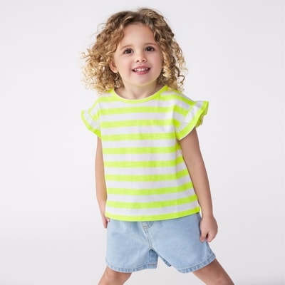 T-shirt à rayures pour petites filles - Jaune néon