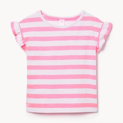 T-shirt à rayures pour petites filles - Néon rose lumière