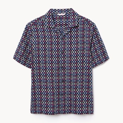 Chemise à col cubain pour hommes - Marine