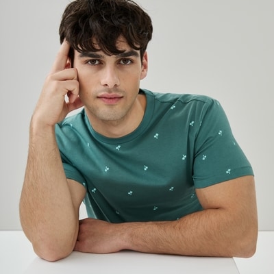 Men's Organic Cotton Essential Printed T-Shirt - Dusty Teal