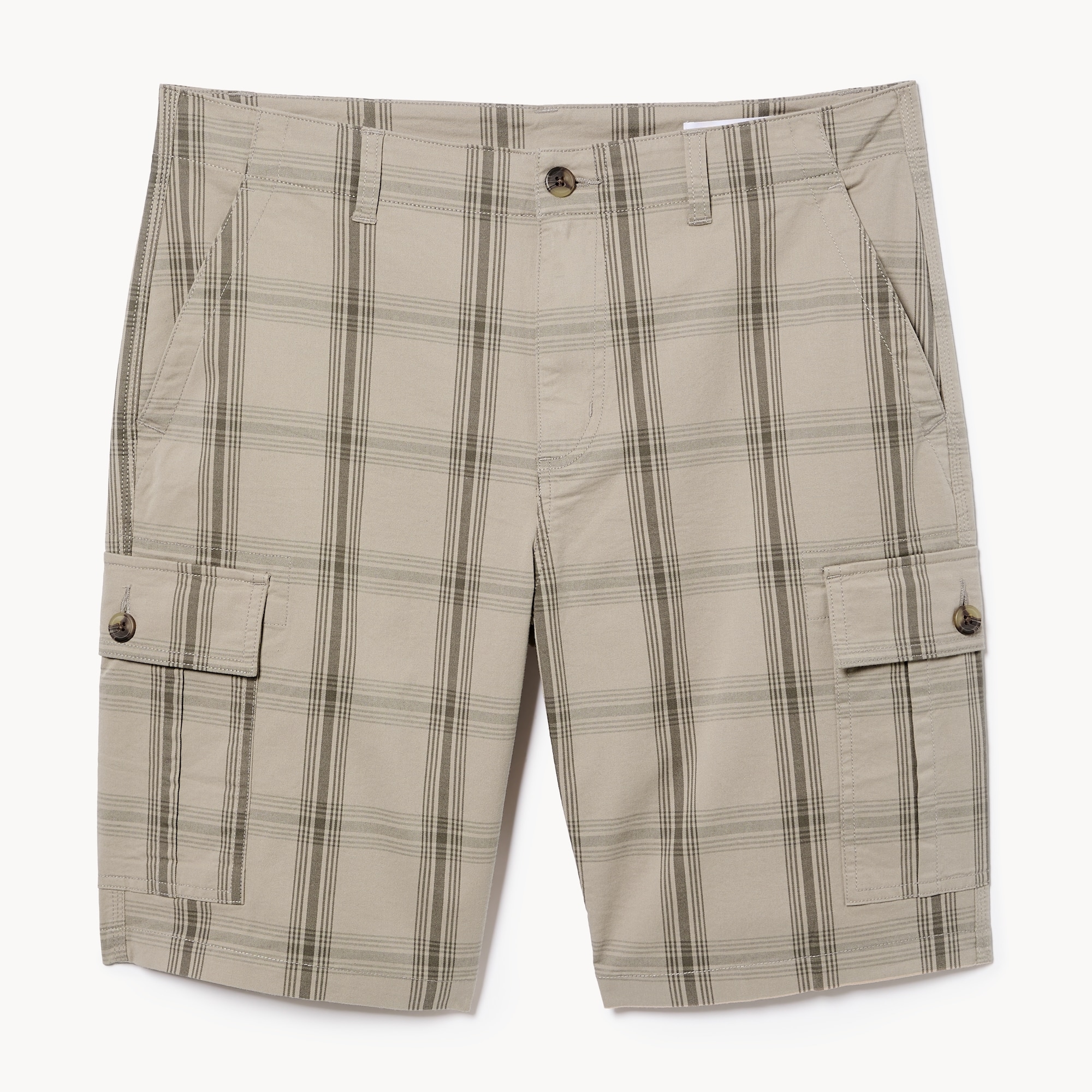 Men's Flex Plaid Cargo Short in Grey Sand from Joe Fresh