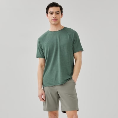 T-shirt sport perforé à manches raglan pour hommes - Mélange De Vert