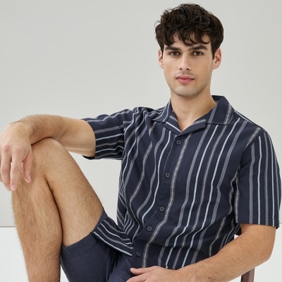Men's Striped Button-Up Shirt - Blue