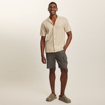 Men's Jacquard Striped Button-Up Shirt - Light Taupe