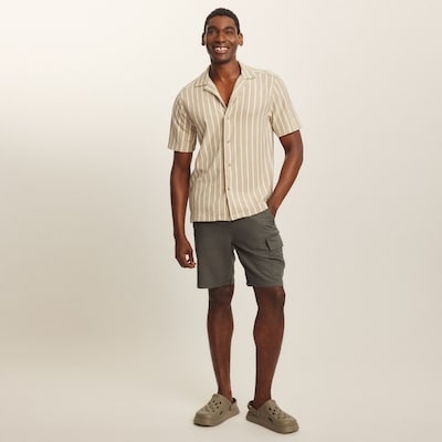Chemise boutonnée rayée en jacquard pour hommes - Taupe Pâle