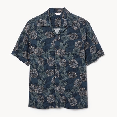 Men's Printed Button-Up Shirt - White