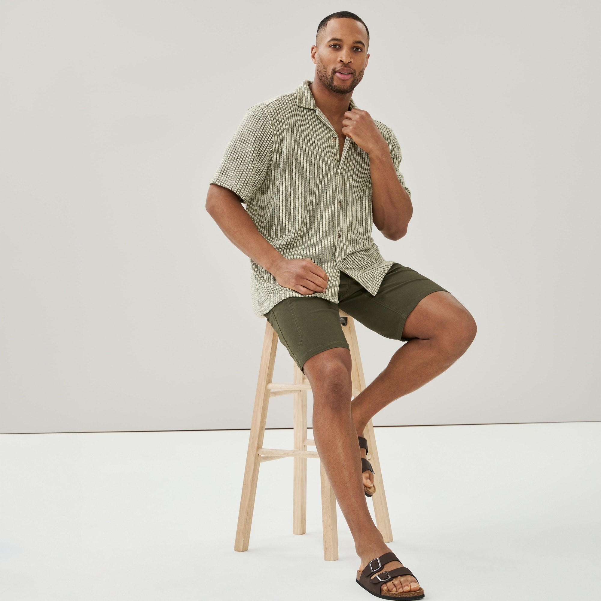 Men's Crochet Button-Up Shirt in Olive from Joe Fresh