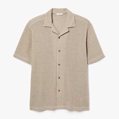 Men's Crochet Button-Up Shirt - Oatmeal