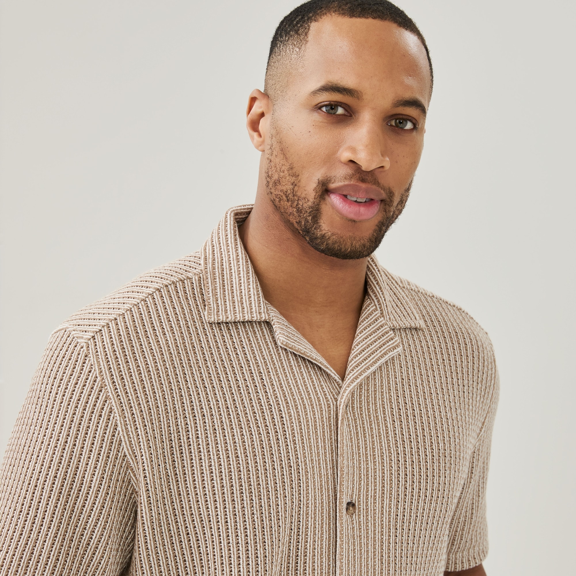 Men's Crochet Button-Up Shirt in Oatmeal from Joe Fresh