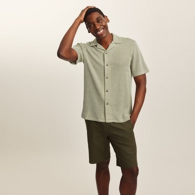 Men's Crochet Button-Up Shirt - Olive