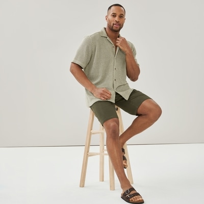 Chemise boutonnée en crochet pour hommes - Olive