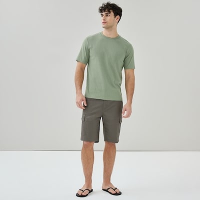 Men's Ribbed Knit T-Shirt - Light Khaki Green