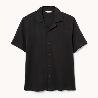 Men's Waffle Knit Button-Up Shirt - Black