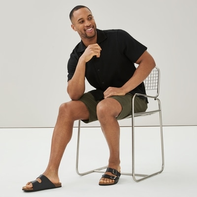 Men's Waffle Knit Button-Up Shirt - Black