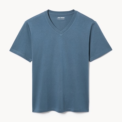 T-shirt à col en V en coton biologique pour hommes - Bleu Foncé