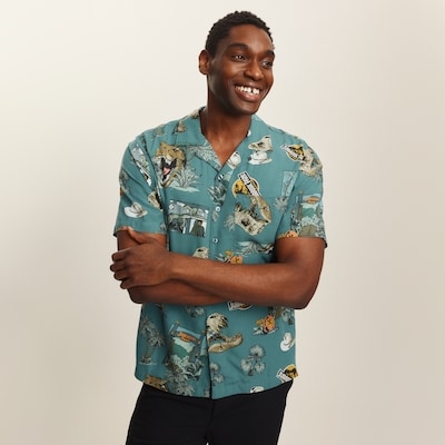 Chemise boutonnée en gaze Parc jurassique, hommes - Sarcelle Foncé