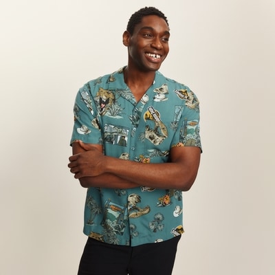 Men's Jurassic Park Gauze Button-Up Shirt - Dark Teal
