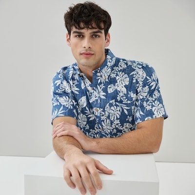 Chemise boutonnée imprimée pour hommes - Bleu