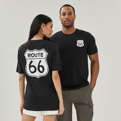 T-shirt imprimé Route 66 pour adultes - Noir