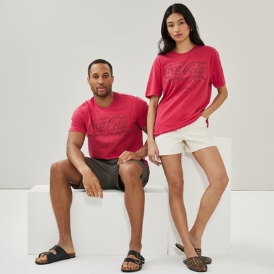 T-shirt imprimé Coca-Cola pour adultes - Mélange De Rouge Pâle