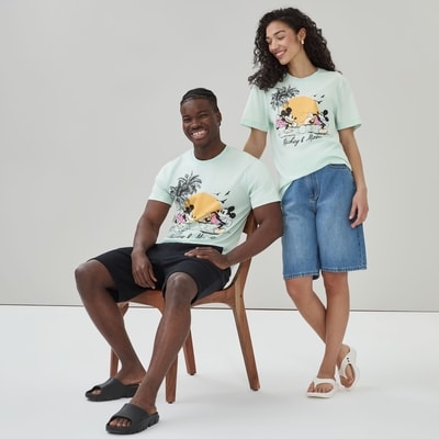 T-shirt Mickey et Minnie Mouse de Disney, adultes - Vert Pâle
