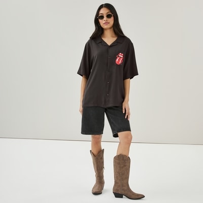 Adult The Rolling Stones Button-Up Shirt - Black