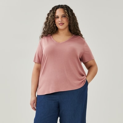 T-shirt décontracté à col en V Femmes+ - Brun Pâle