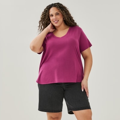 T-shirt décontracté à col en V Femmes+ - Chou rouge