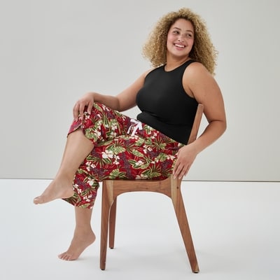 Women+ Printed Cropped Sleep Pant - Burgundy